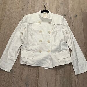 Max Studio White Double-Breasted Linen and Cotton Spring Jacket